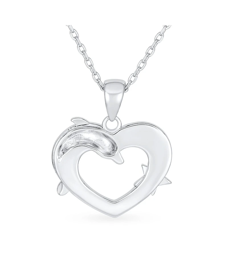 Bling Jewelry Created Blue Opal Inlay Nautical Ocean Marine Hawaiian Vacation Heart Starfish Sea Life Dolphin Dangling Pendant Necklace Sterling Silve