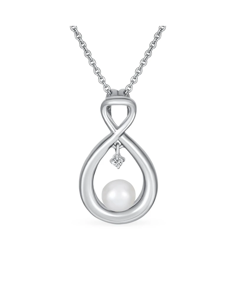Bling Jewelry Forever Knot Intertwined Cz Accented Infinity Teardrop Cultured Freshwater White Pearl Necklace Pendant Sterling Silver 16-18 Inch