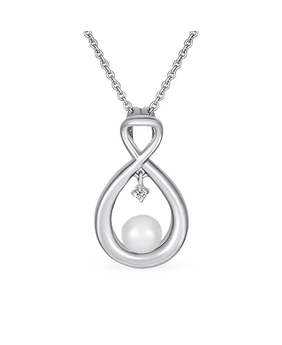 Bling Jewelry Forever Knot Intertwined Cz Accented Infinity Teardrop Cultured Freshwater White Pearl Necklace Pendant Sterling Silver 16-18 Inch
