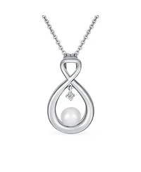Bling Jewelry Forever Knot Intertwined Cz Accented Infinity Teardrop Cultured Freshwater White Pearl Necklace Pendant Sterling Silver 16-18 Inch