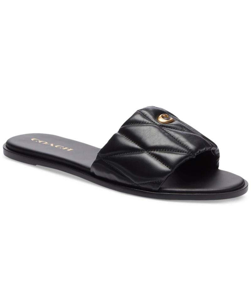 Coach Women's Holly Quilted Puffy "C" Slide Flat Sandals
