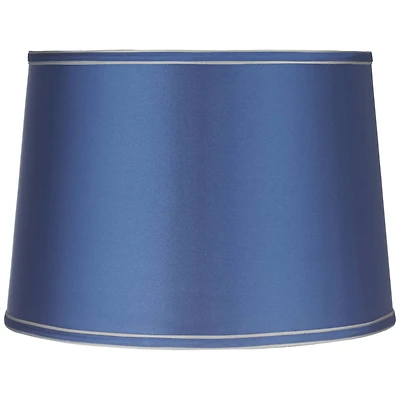 Springcrest Drum Lamp Shade Sydnee Satin Blue Medium 14" Top x 16" Bottom x 11" High Spider with Replacement Harp and Finial Fitting