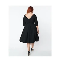 Unique Vintage Plus Three Quarter Sleeve Belted Devon Swing Dress