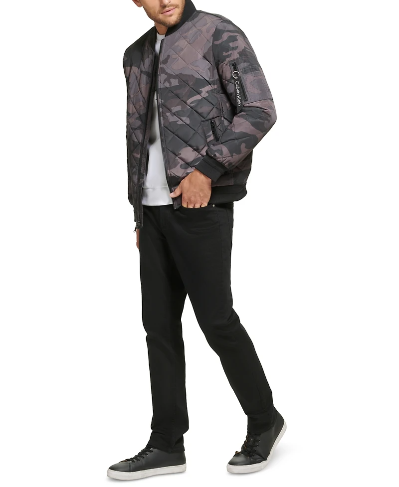 Calvin Klein Men's Quilted Baseball Jacket with Rib-Knit Trim