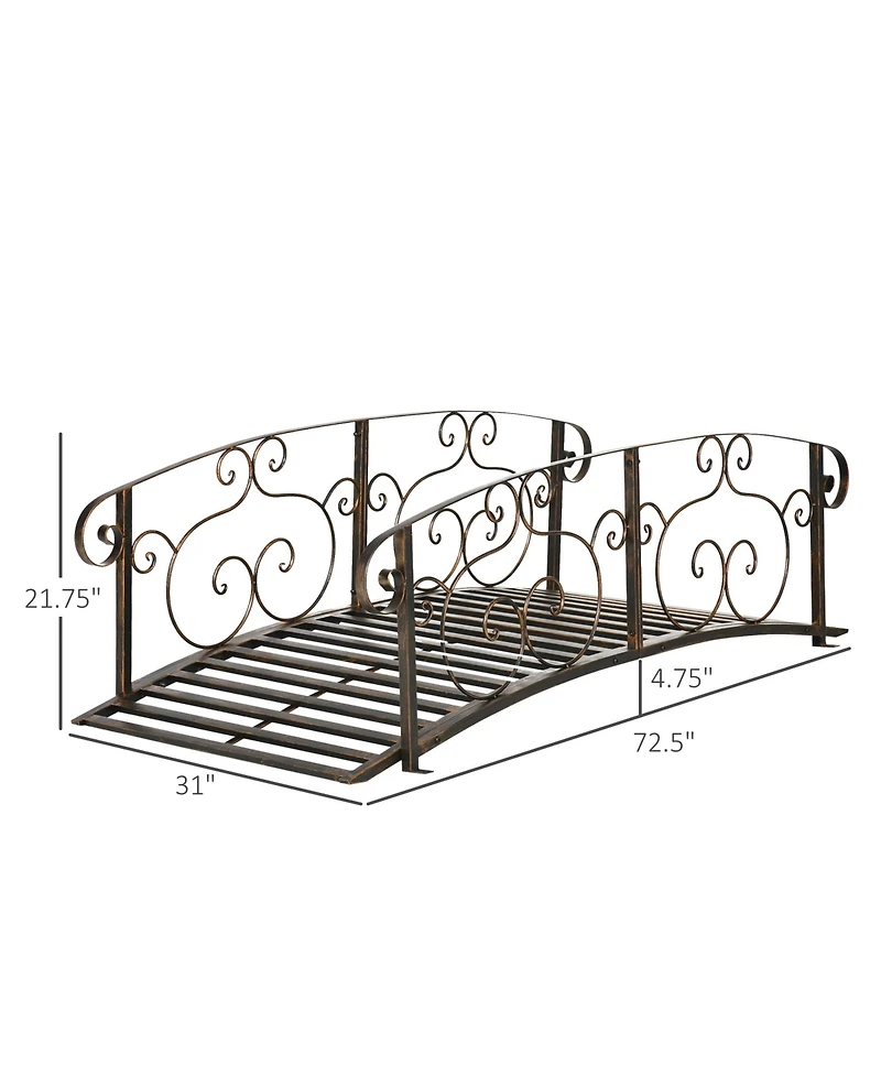 Out sunny 6' Metal Arch Backyard Garden Bridge, Safety Side rails, Arc Footbridge for Backyard Creek, Stream, Pond, Bronze