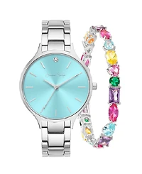 Jessica Carlyle Women's Quartz Silver-Tone Alloy Bracelet Watch 36mm Gift Set