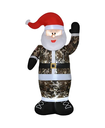 Homcom 8ft Lighted Military Camo Santa Claus Inflatable Yard Decor