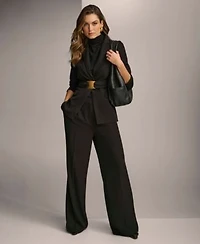 Donna Karan Womens Belted Blazer Pleat Front Wide Leg Pants