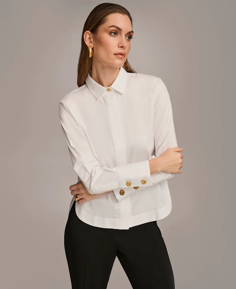 Donna Karan New York Women's Button Front Collared Shirt