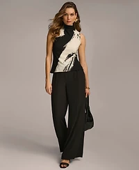 Donna Karan Women's Printed Mock Neck Sleeveless Top