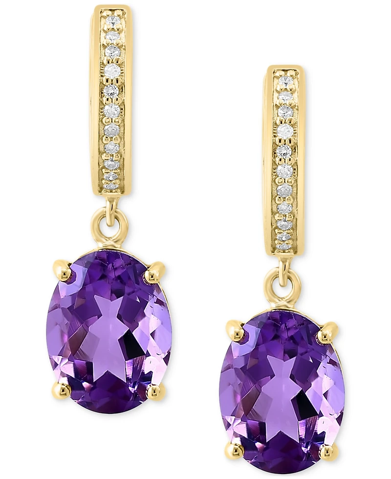 Effy Amethyst (3-1/2 ct. t.w.) & Diamond (1/20 ct. t.w.) Dangle Huggie Hoop Earrings in 14k Gold