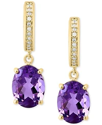 Effy Amethyst (3-1/2 ct. t.w.) & Diamond (1/20 ct. t.w.) Dangle Huggie Hoop Earrings in 14k Gold