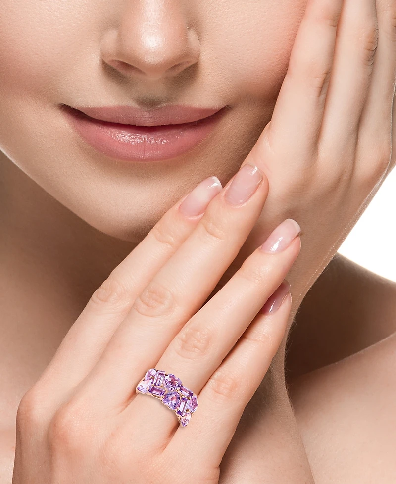 Effy Amethyst (7/8 ct. t.w.) & Pink Amethyst (4 ct. t.w.) Heart & Baguette Cluster Ring in 14k Rose Gold