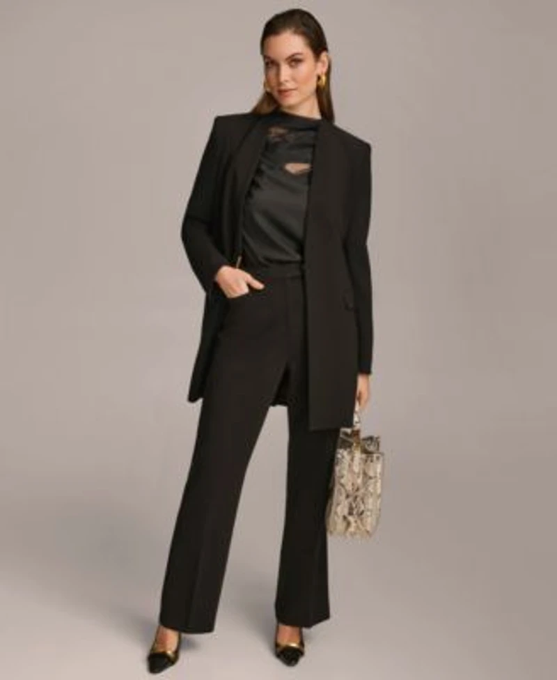 Donna Karan Collarless Topper Jacket Straight Leg Pant
