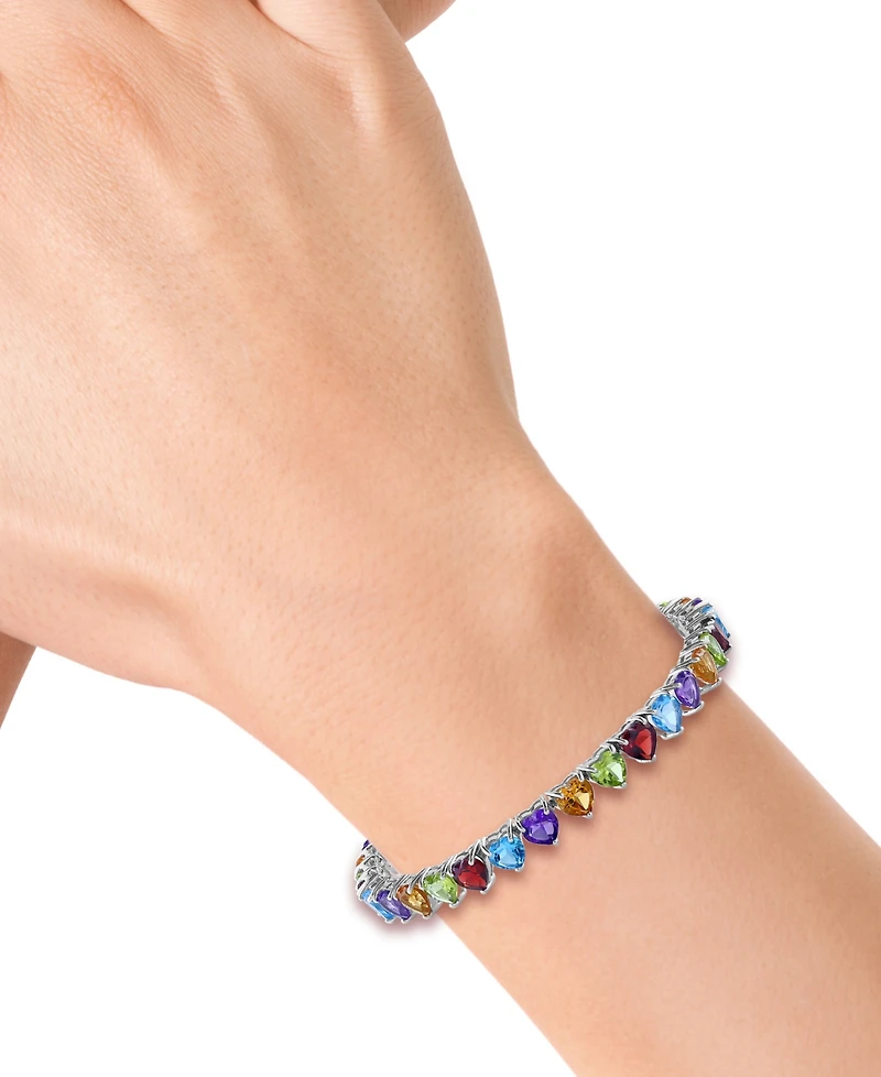 Effy Multi-Gemstone Heart Tennis Bracelet (16 ct. t.w.) in Sterling Silver