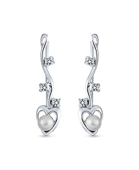 Bling Jewelry Heart White Freshwater Cultured Pearl Wire Ear Pin Climbers Earrings Round Crawlers Sterling Silver