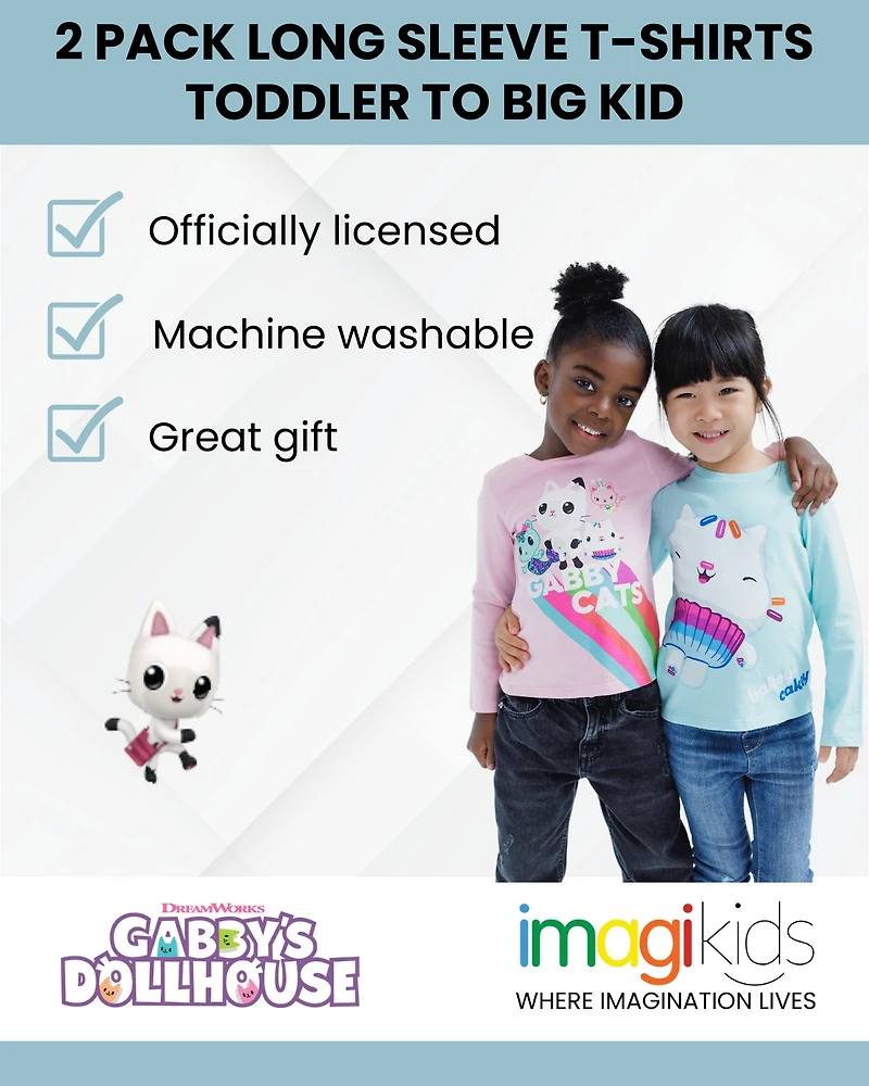 Gabby's Dollhouse Little Girls Dreamworks Gabbys MerCat Cakey Cat Kitty Fairy Pandy Paws 2 Pack T-Shirts