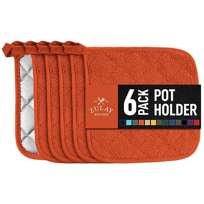 Washable Quilted Terry Cloth Potholder for Cooking and Baking (6 Pack)