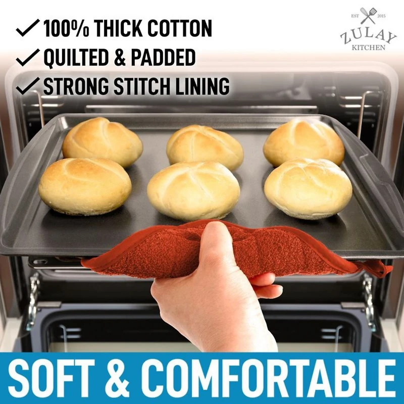 Washable Quilted Terry Cloth Potholder for Cooking and Baking (6 Pack)