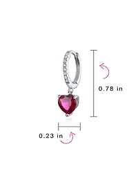Bling Jewelry Fuchsia Pink Cubic Zirconia Cz Heart Huggie Hoop Lever back Dangling Earrings Sterling Silver Cz Accent