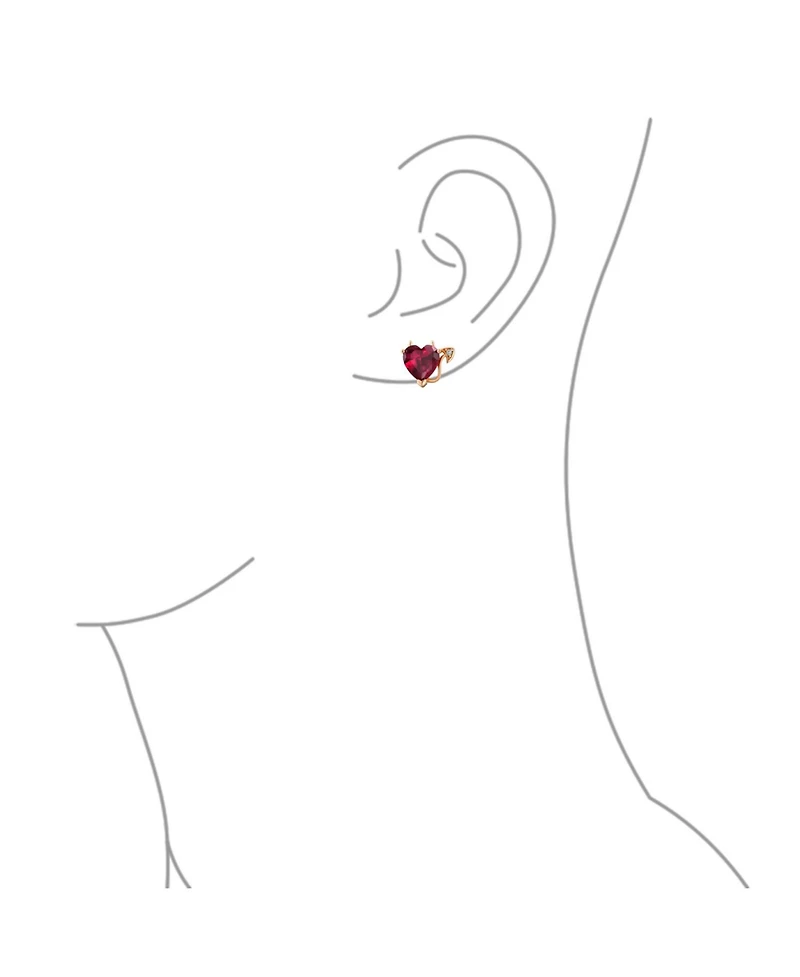 Bling Jewelry Promise Valentine Red Cz Devil Heart Shape Cubic Zirconia Stud Earrings Rose Gold Plated Sterling Silver