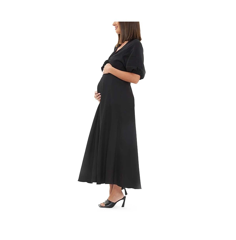 Ripe Maternity Camille Tie Front Linen Maxi Dress Black