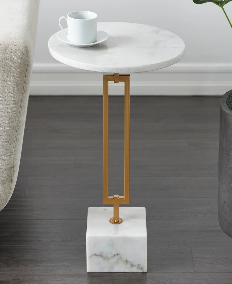 Rosemary Lane 16" x 16" x 23" Marble Geometric Gold-Tone Metal Rectangular Stand Accent Table