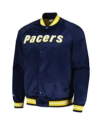 Men's Mitchell & Ness Navy Indiana Pacers Hardwood Classics Throwback Wordmark Raglan Full-Snap Jacket