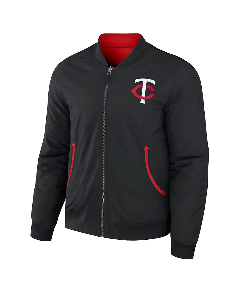 Men's Darius Rucker Collection by Fanatics Black, Red Minnesota Twins Reversible Full-Zip Bomber Jacket