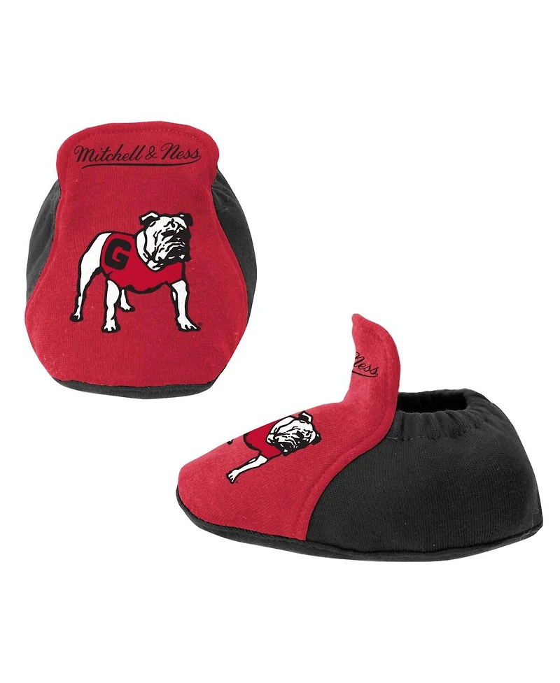 Baby Boys and Girls Mitchell & Ness Black, Red Georgia Bulldogs 3-Pack Bodysuit, Bib and Bootie Set