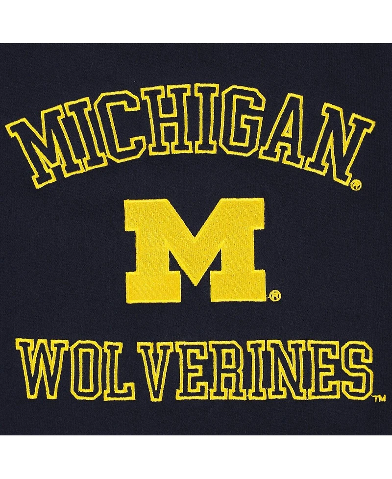 Women's Hype And Vice Navy Michigan Wolverines Colorblock Rookie Crew Pullover Sweatshirt