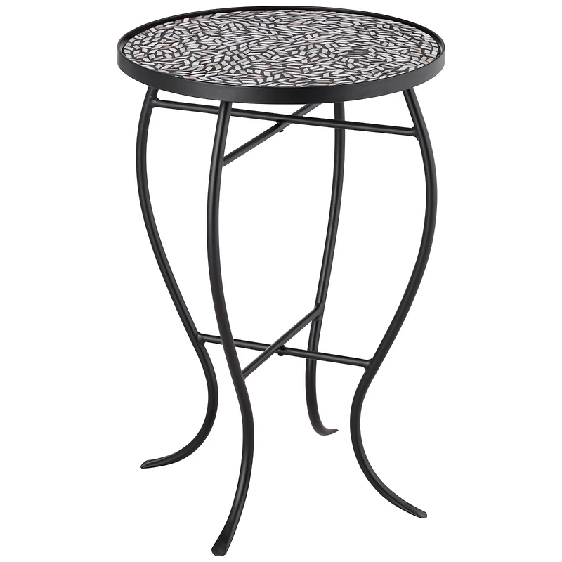 Zaltana Modern Black Metal Round Outdoor Accent Side Table 14" Wide Free-Form Mosaic Tile Tabletop Gracefully Curved Legs for Spaces Porch Patio Home