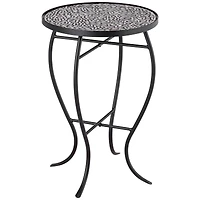 Zaltana Modern Black Metal Round Outdoor Accent Side Table 14" Wide Free-Form Mosaic Tile Tabletop Gracefully Curved Legs for Spaces Porch Patio Home
