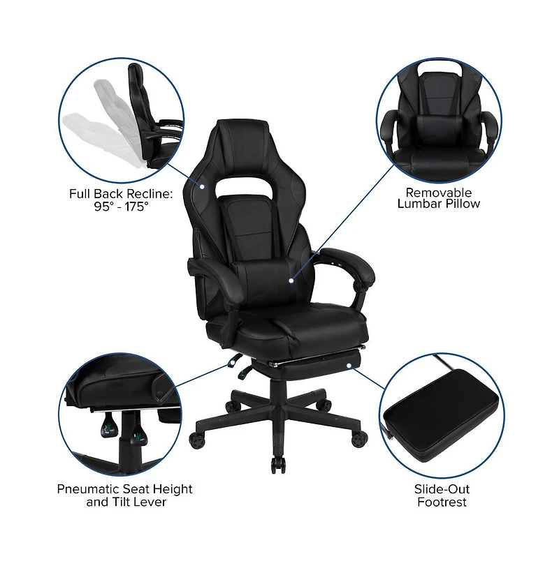 Ergonomic Gaming Chair -Recline Back/Arms, Footrest, Massaging Lumbar