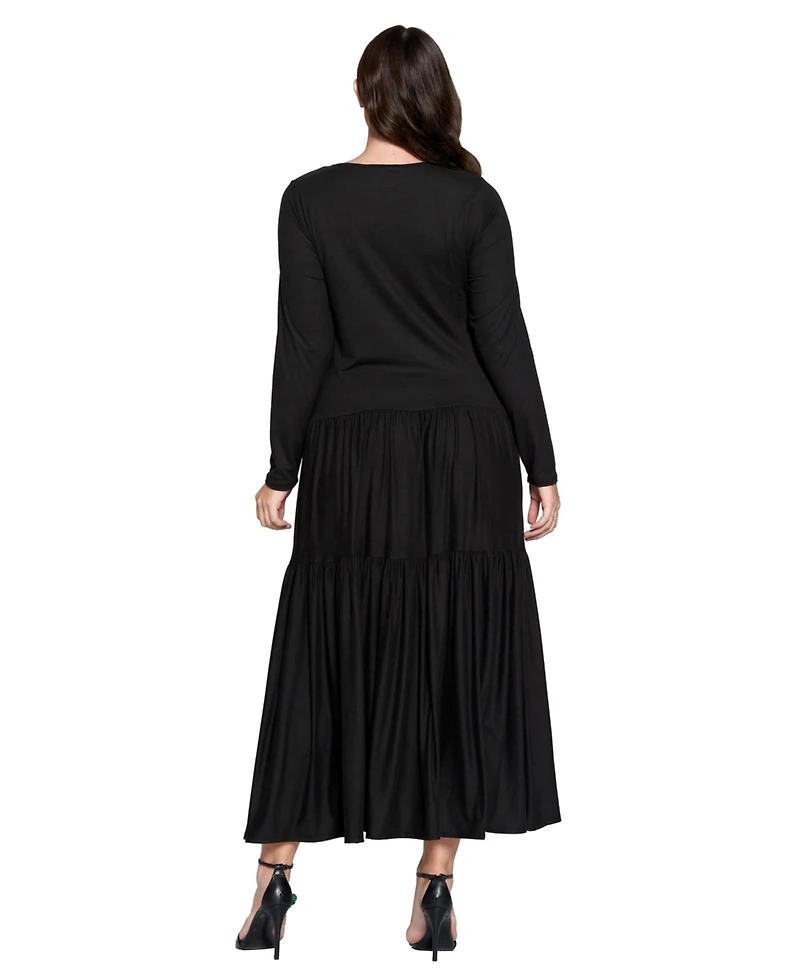 L I V D Plus Tiered Maxi Dress with Long Sleeves