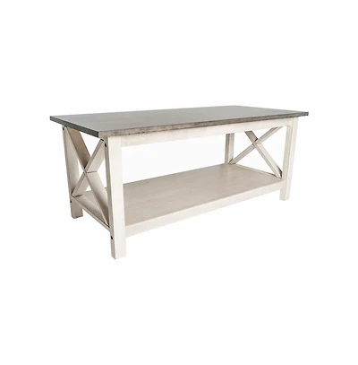 Matty Rustic Coffee Table With Lower Shelf, Farmhouse Style Solid Wood Accent