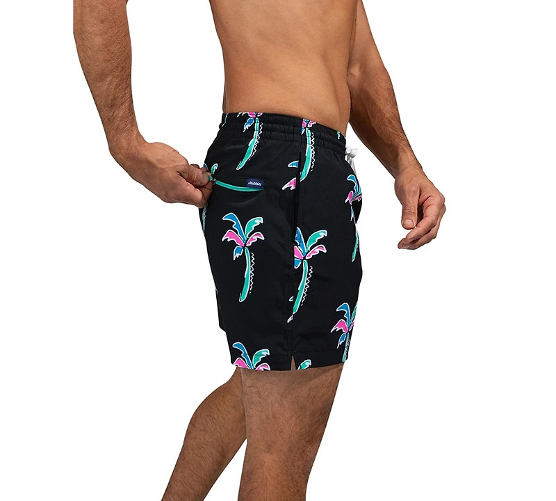 Chubbies Men's The Havana Nights Quick-Dry 5-1/2" Swim Trunks with Boxer Brief Liner - Black