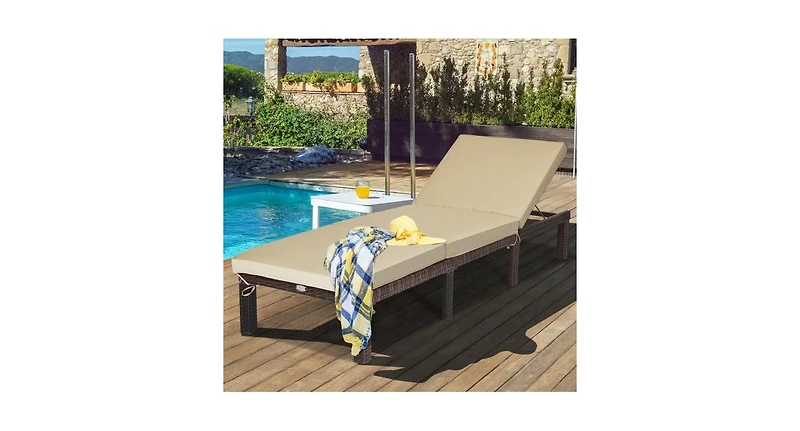Outdoor Rattan Adjustable Cushioned Chaise