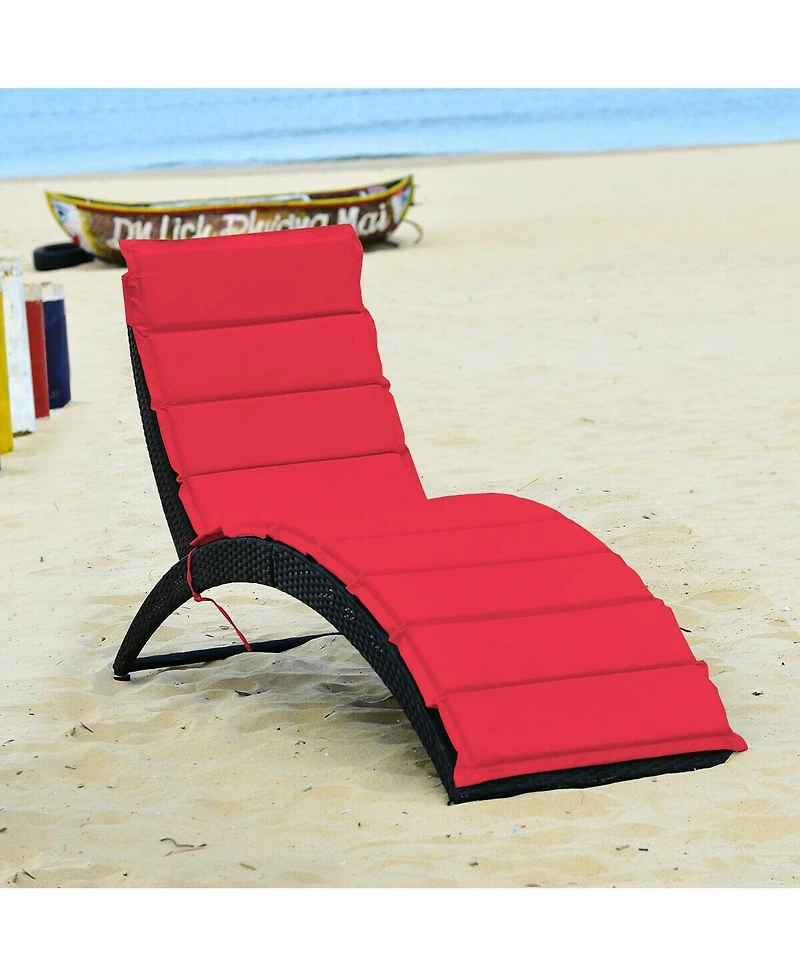 Folding Patio Rattan Portable Lounge Chair Chaise with Cushion