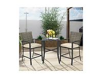 Slickblue 3 Pieces Rattan Bar Furniture Set with Slat Table and 2 Cushioned Stools