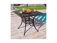 35.4 Inch Aluminum Patio Square Dining Table with Umbrella Hole-Bronze