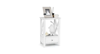 2-Tier 16 x 14 Inch Multifunctional Nightstand with Storage Drawer
