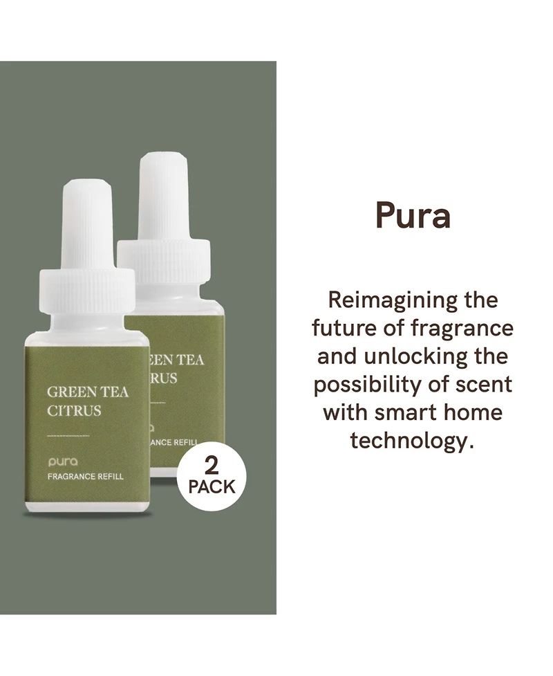Pura - Green Tea Citrus Smart Home Air Diffuser Fragrance - Smart Home Scent Refill - Up to 120-Hours of Premium Fragrance per Refill
