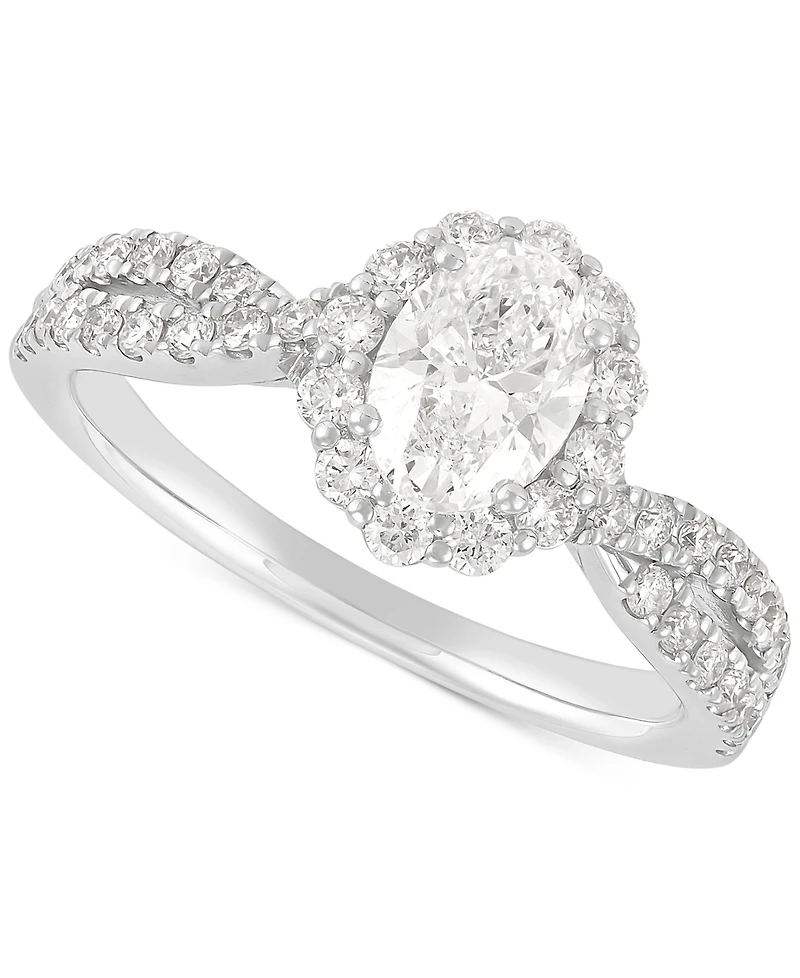 Diamond Oval Halo Twist Shank Engagement Ring (1-1/3 ct. t.w.) in 14k White Gold