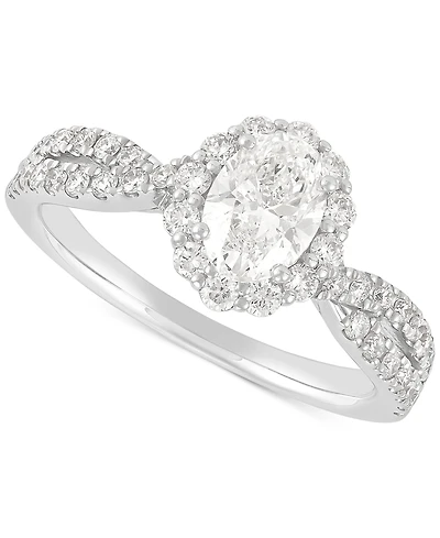 Diamond Oval Halo Twist Shank Engagement Ring (1-1/3 ct. t.w.) in 14k White Gold