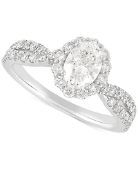 Diamond Oval Halo Twist Shank Engagement Ring (1-1/3 ct. t.w.) in 14k White Gold
