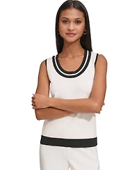 Karl Lagerfeld Women's Scoop-Neck Sleeveless Knit Top with Contrast Trim