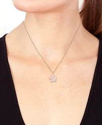 Effy Rose Quartz (5-3/8 ct. t.w.) & Diamond (1/20 ct. t.w.) 18" Flower Pendant Necklace in 14k Rose Gold