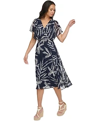 Dkny Women's Printed Chiffon Flutter-Sleeve Midi Dress