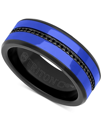 Triton Men's Black Sapphire & Ceramic Wedding Band (1/4 ct. t.w.) Tungsten Carbide